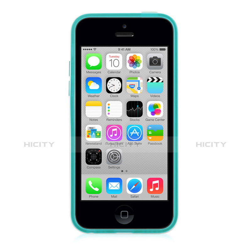 Coque Contour Silicone et Vitre Transparente Mat pour Apple iPhone 5C Bleu Ciel Plus