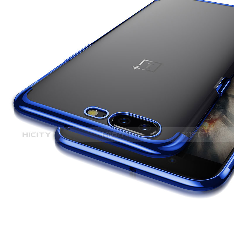 Coque Contour Silicone et Vitre Transparente Mat pour OnePlus 5 Bleu Plus