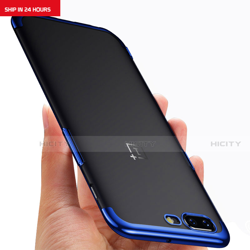 Coque Contour Silicone et Vitre Transparente Mat pour OnePlus 5 Bleu Plus