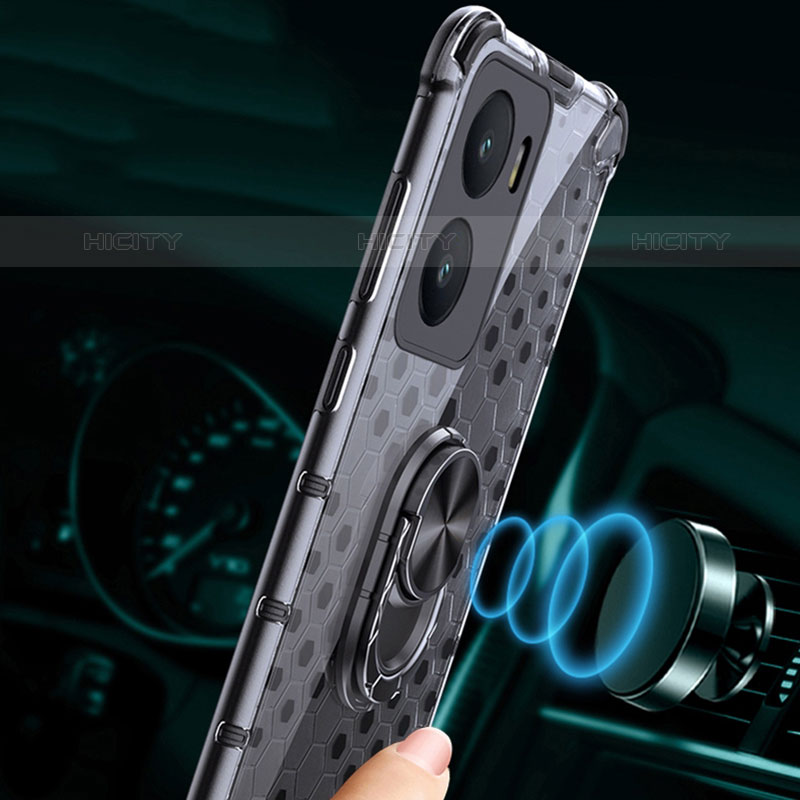 Coque Contour Silicone et Vitre Transparente Miroir 360 Degres avec Support Bague Anneau Aimante Magnetique AM1 pour Vivo iQOO Z7x 5G Plus