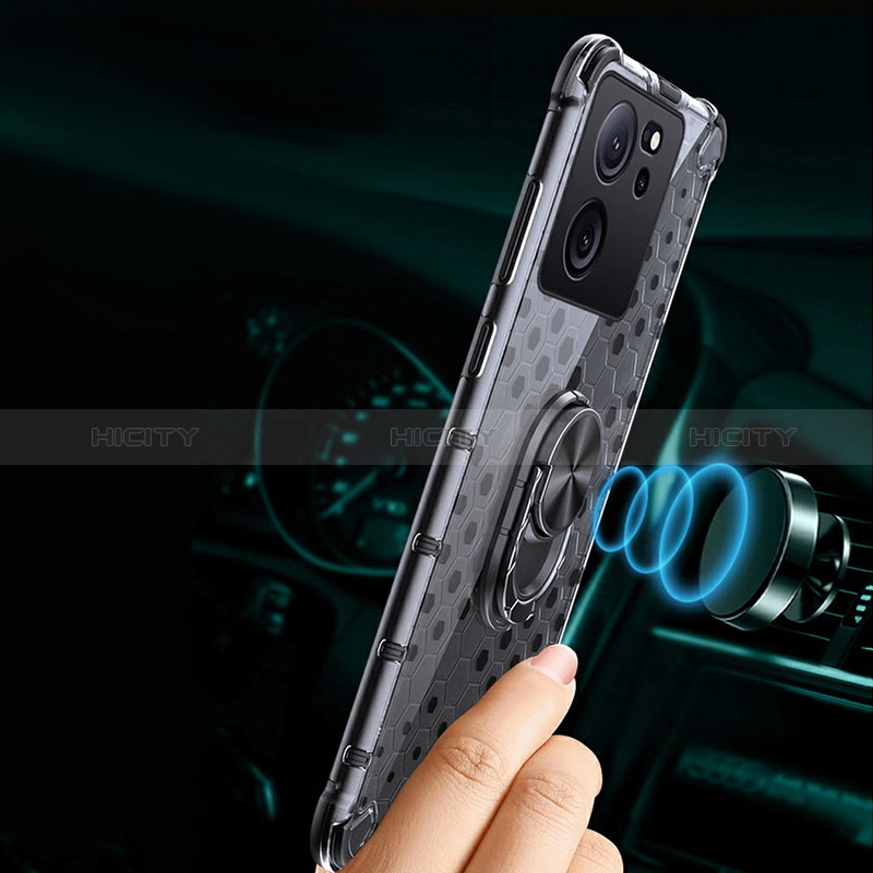 Coque Contour Silicone et Vitre Transparente Miroir 360 Degres avec Support Bague Anneau Aimante Magnetique AM1 pour Xiaomi Mi 13T 5G Plus