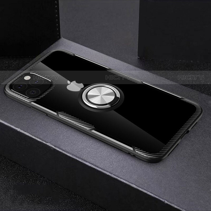Coque Contour Silicone et Vitre Transparente Miroir 360 Degres avec Support Bague Anneau Aimante Magnetique M01 pour Apple iPhone 11 Pro Max Plus