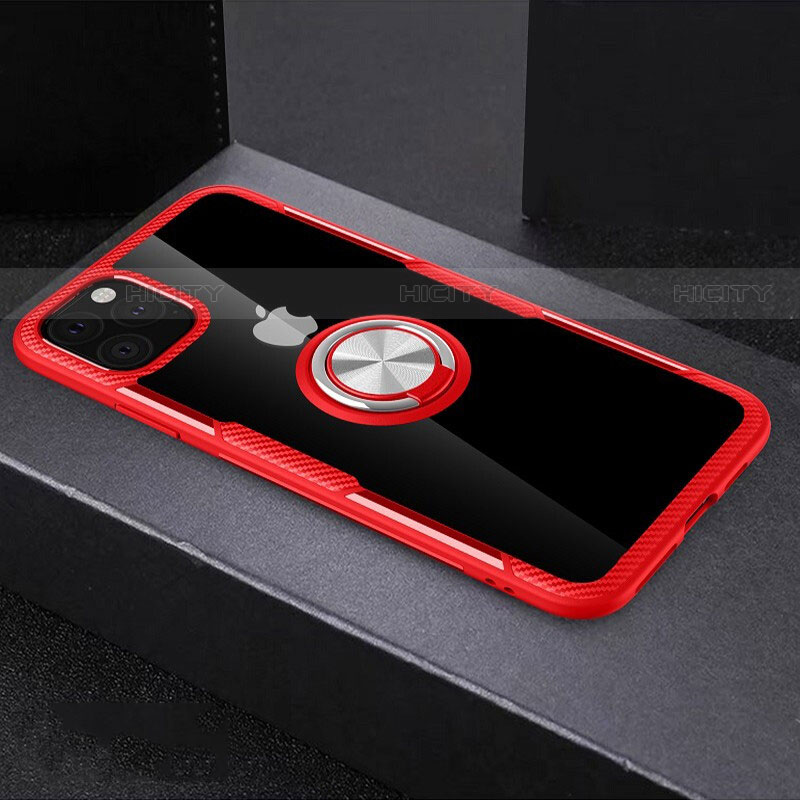 Coque Contour Silicone et Vitre Transparente Miroir 360 Degres avec Support Bague Anneau Aimante Magnetique M01 pour Apple iPhone 11 Pro Max Plus