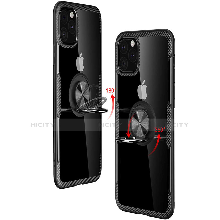 Coque Contour Silicone et Vitre Transparente Miroir 360 Degres avec Support Bague Anneau Aimante Magnetique M02 pour Apple iPhone 11 Pro Max Plus