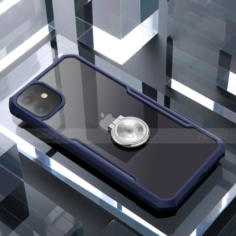 Coque Contour Silicone et Vitre Transparente Miroir 360 Degres avec Support Bague Anneau Aimante Magnetique pour Apple iPhone 11 Bleu Plus