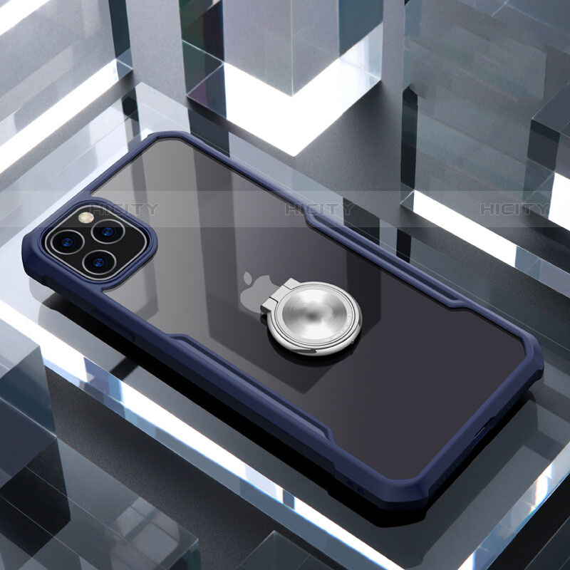 Coque Contour Silicone et Vitre Transparente Miroir 360 Degres avec Support Bague Anneau Aimante Magnetique pour Apple iPhone 11 Pro Max Bleu Plus