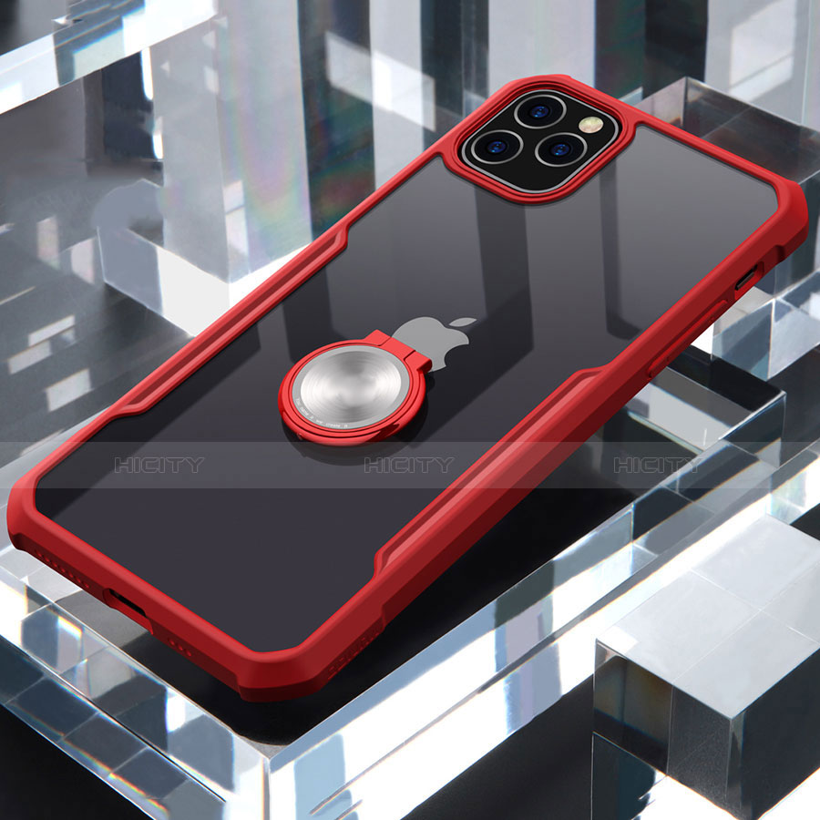 Coque Contour Silicone et Vitre Transparente Miroir 360 Degres avec Support Bague Anneau Aimante Magnetique pour Apple iPhone 11 Pro Max Rouge Plus