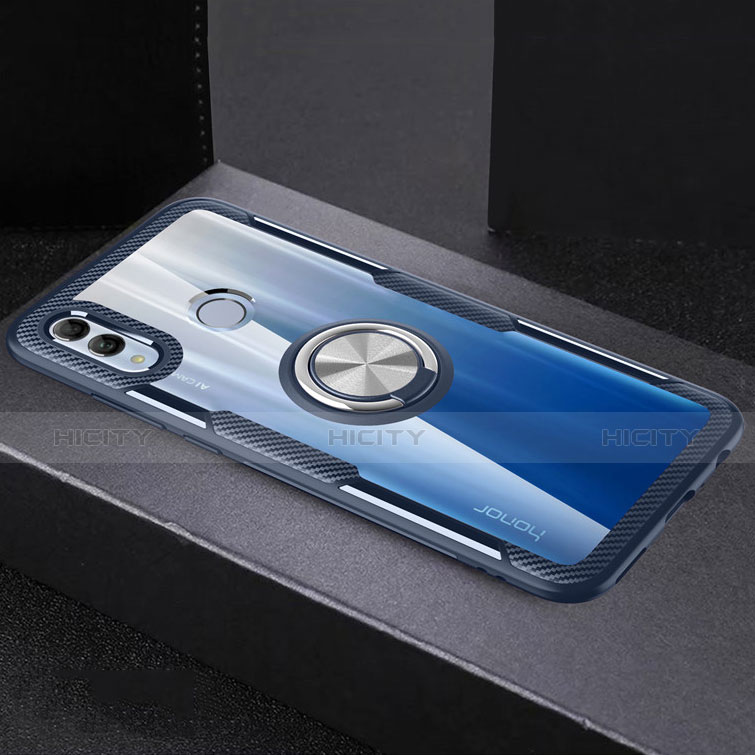 Coque Contour Silicone et Vitre Transparente Miroir 360 Degres avec Support Bague Anneau Aimante Magnetique pour Huawei Honor 10 Lite Bleu Ciel Plus