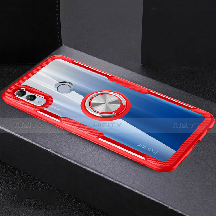 Coque Contour Silicone et Vitre Transparente Miroir 360 Degres avec Support Bague Anneau Aimante Magnetique pour Huawei Honor 10 Lite Rouge Plus