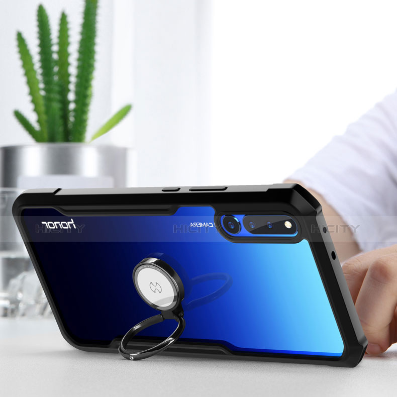 Coque Contour Silicone et Vitre Transparente Miroir 360 Degres avec Support Bague Anneau Aimante Magnetique pour Huawei Honor Magic 2 Plus