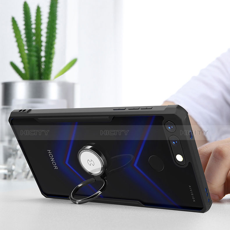 Coque Contour Silicone et Vitre Transparente Miroir 360 Degres avec Support Bague Anneau Aimante Magnetique pour Huawei Honor V20 Plus