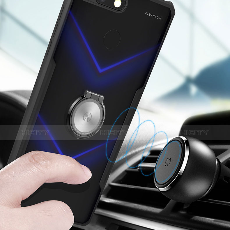 Coque Contour Silicone et Vitre Transparente Miroir 360 Degres avec Support Bague Anneau Aimante Magnetique pour Huawei Honor V20 Plus