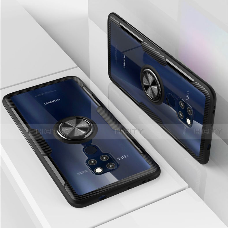 Coque Contour Silicone et Vitre Transparente Miroir 360 Degres avec Support Bague Anneau Aimante Magnetique pour Huawei Mate 20 Plus