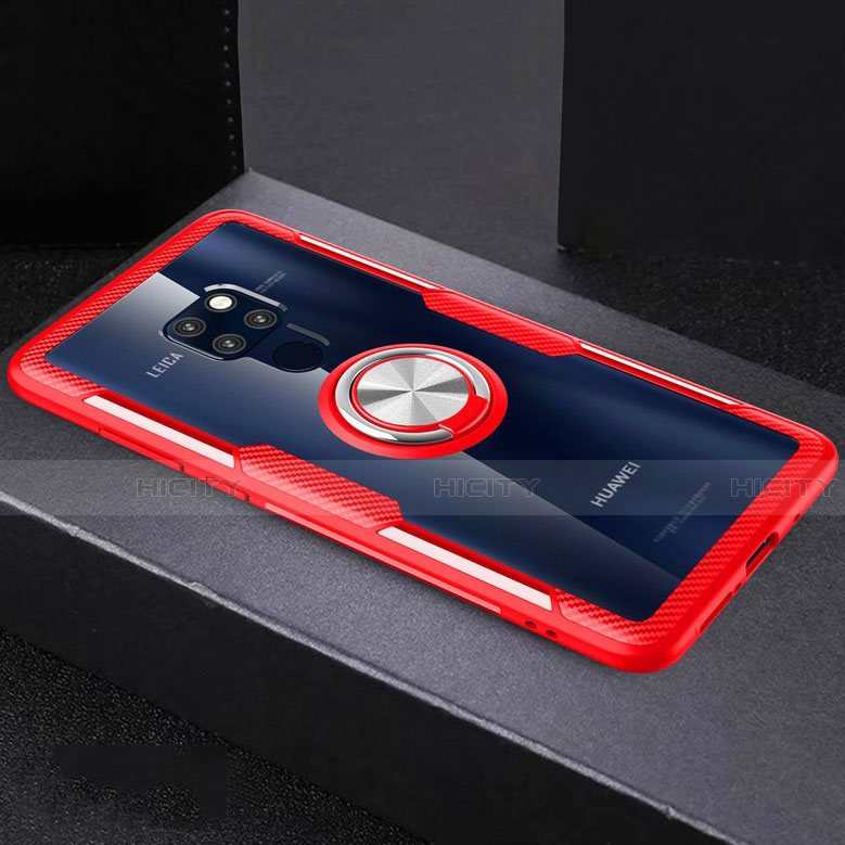 Coque Contour Silicone et Vitre Transparente Miroir 360 Degres avec Support Bague Anneau Aimante Magnetique pour Huawei Mate 20 Rouge Plus