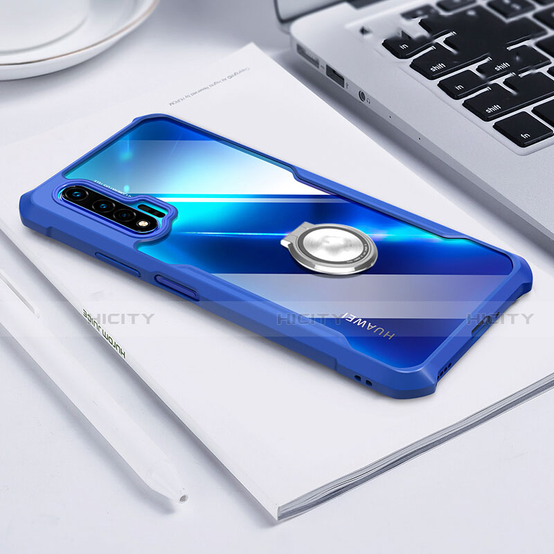 Coque Contour Silicone et Vitre Transparente Miroir 360 Degres avec Support Bague Anneau Aimante Magnetique pour Huawei Nova 6 5G Bleu Plus