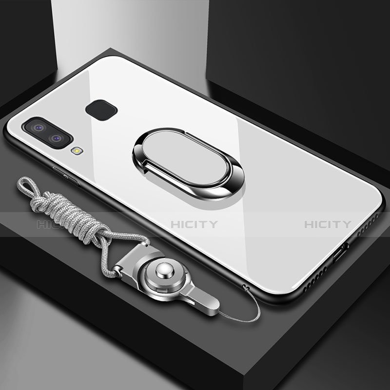 Coque Contour Silicone et Vitre Transparente Miroir 360 Degres avec Support Bague Anneau Aimante Magnetique pour Samsung Galaxy A6s Blanc Plus