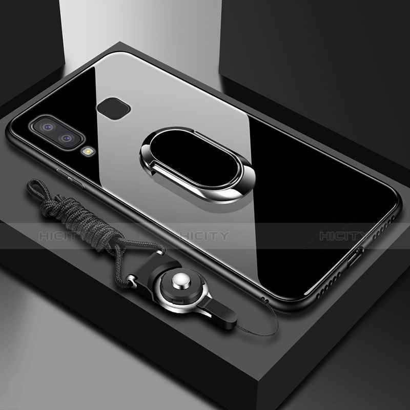 Coque Contour Silicone et Vitre Transparente Miroir 360 Degres avec Support Bague Anneau Aimante Magnetique pour Samsung Galaxy A6s Plus