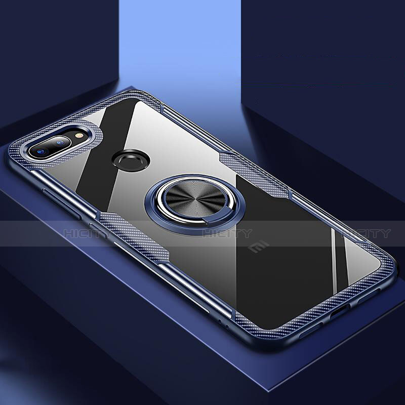 Coque Contour Silicone et Vitre Transparente Miroir 360 Degres avec Support Bague Anneau Aimante Magnetique pour Xiaomi Mi 8 Lite Bleu Plus