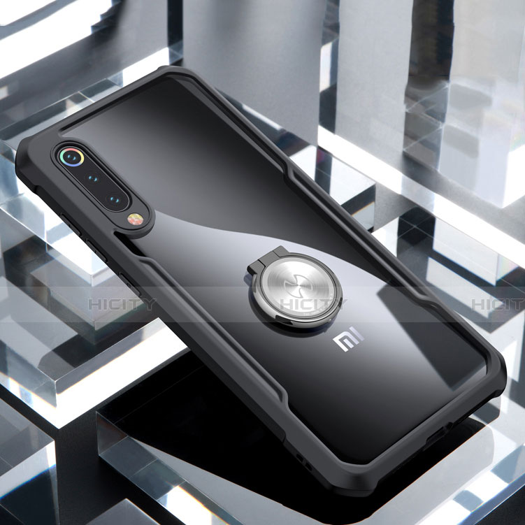 Coque Contour Silicone et Vitre Transparente Miroir 360 Degres avec Support Bague Anneau Aimante Magnetique pour Xiaomi Mi 9 Lite Noir Plus