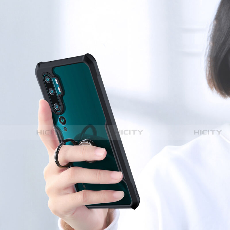 Coque Contour Silicone et Vitre Transparente Miroir 360 Degres avec Support Bague Anneau Aimante Magnetique pour Xiaomi Mi Note 10 Plus