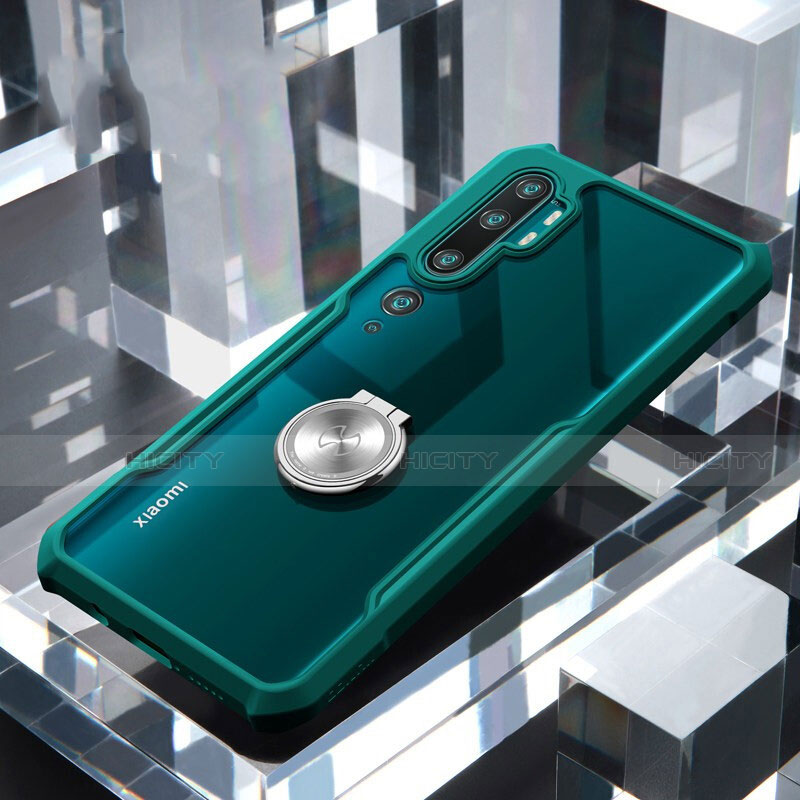 Coque Contour Silicone et Vitre Transparente Miroir 360 Degres avec Support Bague Anneau Aimante Magnetique pour Xiaomi Mi Note 10 Pro Vert Plus