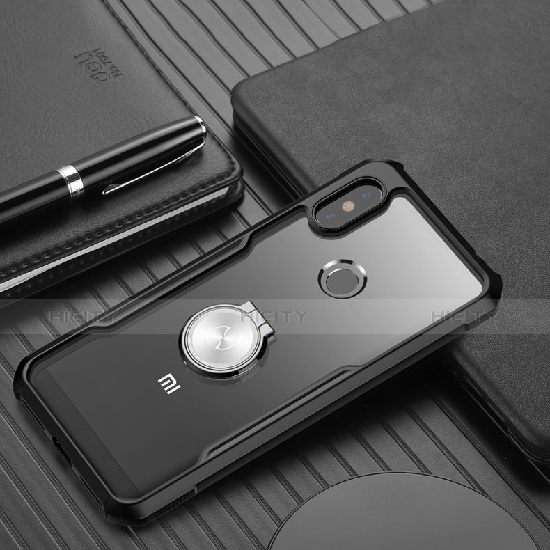 Coque Contour Silicone et Vitre Transparente Miroir 360 Degres avec Support Bague Anneau Aimante Magnetique pour Xiaomi Redmi Note 6 Pro Noir Plus