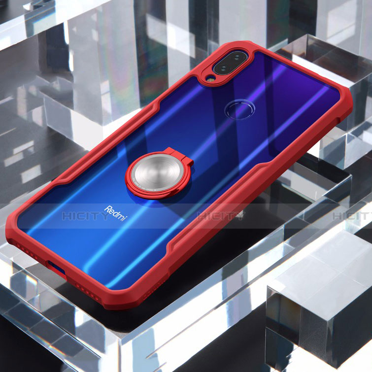 Coque Contour Silicone et Vitre Transparente Miroir 360 Degres avec Support Bague Anneau Aimante Magnetique pour Xiaomi Redmi Note 7 Rouge Plus