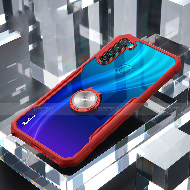 Coque Contour Silicone et Vitre Transparente Miroir 360 Degres avec Support Bague Anneau Aimante Magnetique pour Xiaomi Redmi Note 8T Rouge Plus