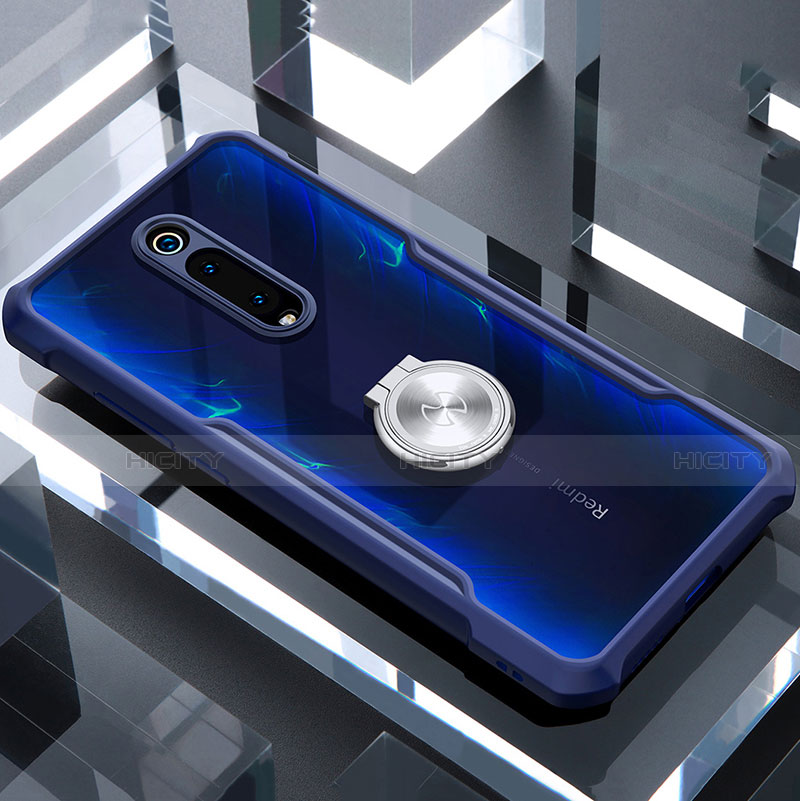 Coque Contour Silicone et Vitre Transparente Miroir 360 Degres avec Support Bague Anneau Aimante Magnetique T01 pour Xiaomi Redmi K20 Bleu Plus