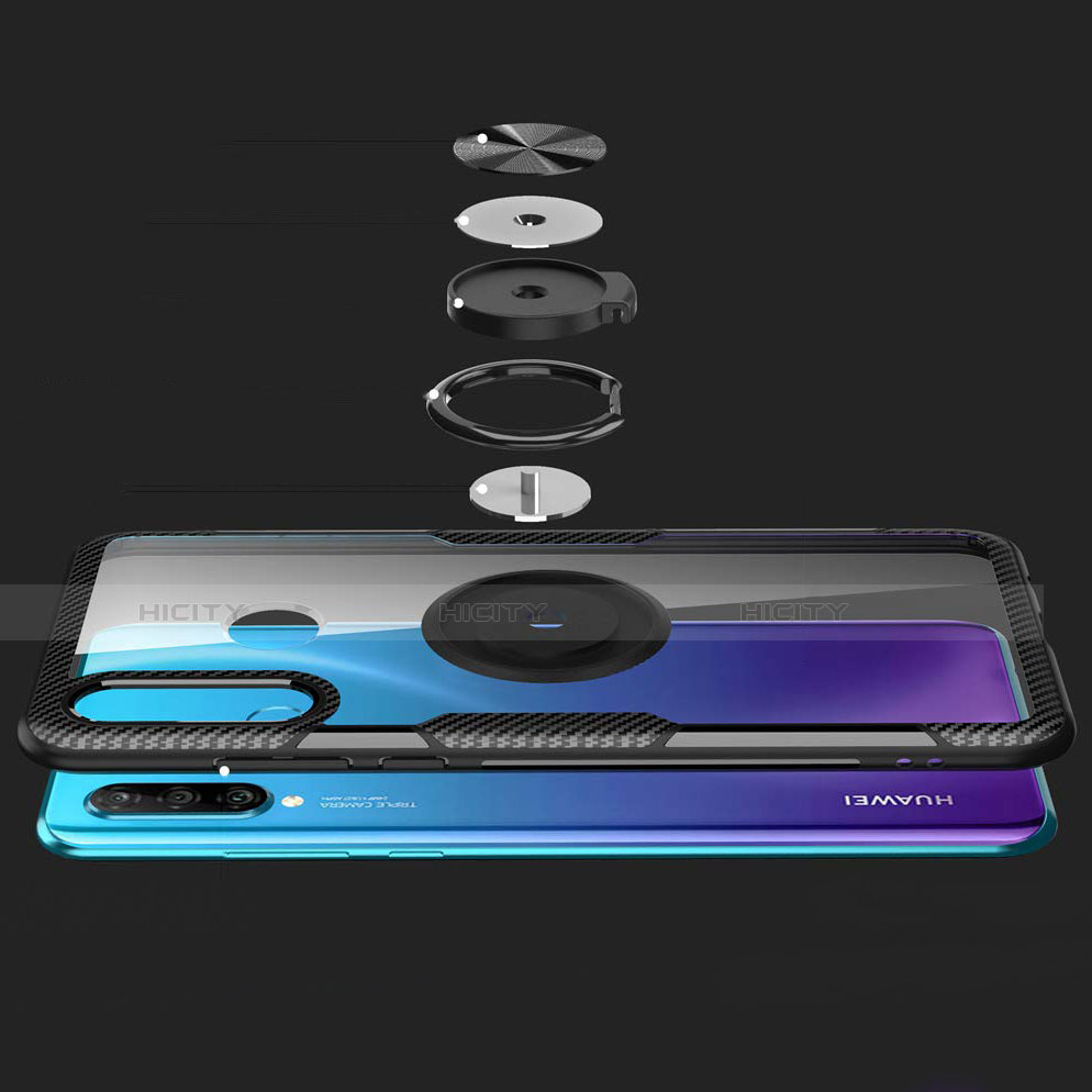 Coque Contour Silicone et Vitre Transparente Miroir 360 Degres avec Support Bague Anneau Aimante Magnetique Z01 pour Huawei P30 Lite New Edition Plus
