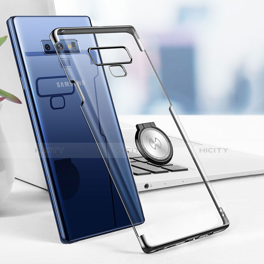 Coque Contour Silicone et Vitre Transparente Miroir 360 Degres avec Support Bague Anneau Aimante pour Samsung Galaxy Note 9 Noir Plus