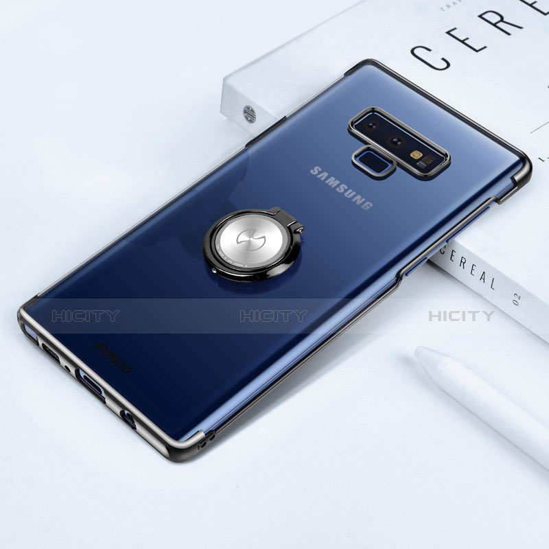 Coque Contour Silicone et Vitre Transparente Miroir 360 Degres avec Support Bague Anneau Aimante pour Samsung Galaxy Note 9 Noir Plus