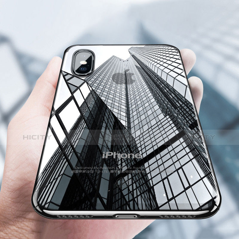 Coque Contour Silicone et Vitre Transparente Miroir 360 Degres C02 pour Apple iPhone X Noir Plus