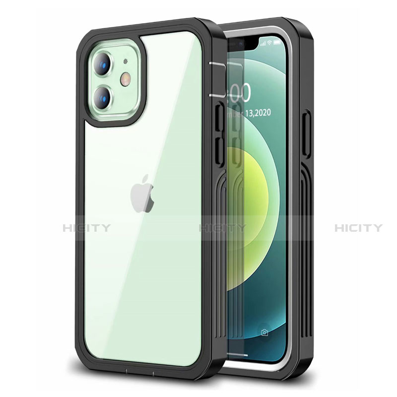 Coque Contour Silicone et Vitre Transparente Miroir 360 Degres pour Apple iPhone 12 Noir Plus