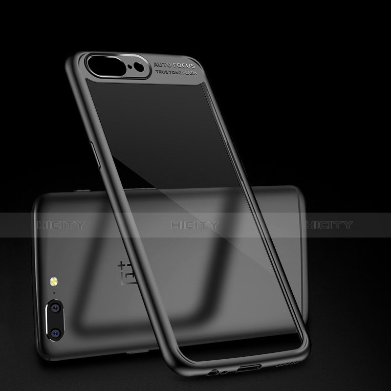 Coque Contour Silicone et Vitre Transparente Miroir 360 Degres pour OnePlus 5 Noir Plus