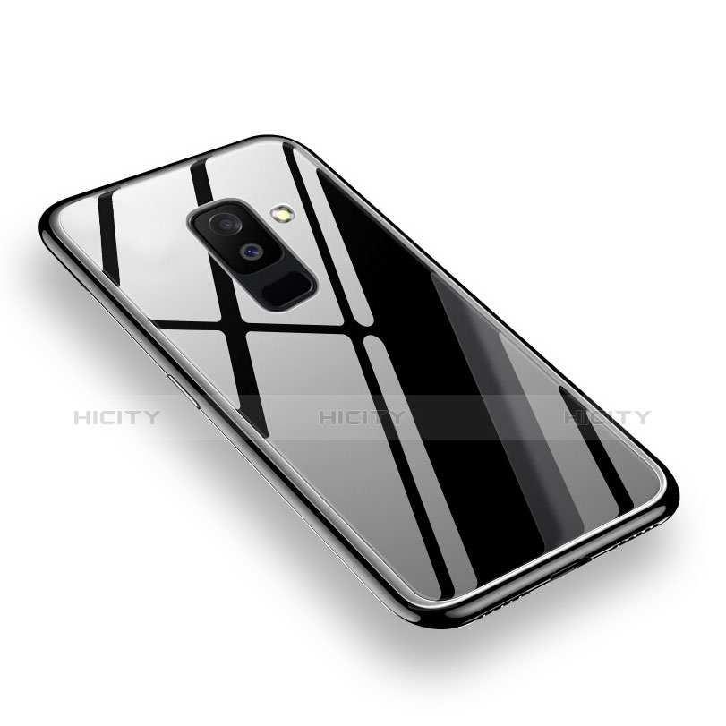 Coque Contour Silicone et Vitre Transparente Miroir 360 Degres pour Samsung Galaxy A6 Plus Noir Plus