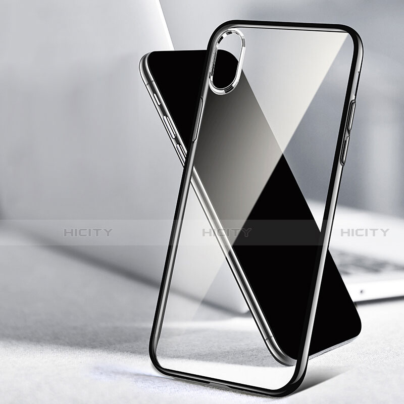 Coque Contour Silicone et Vitre Transparente Miroir 360 Degres T02 pour Apple iPhone Xs Noir Plus