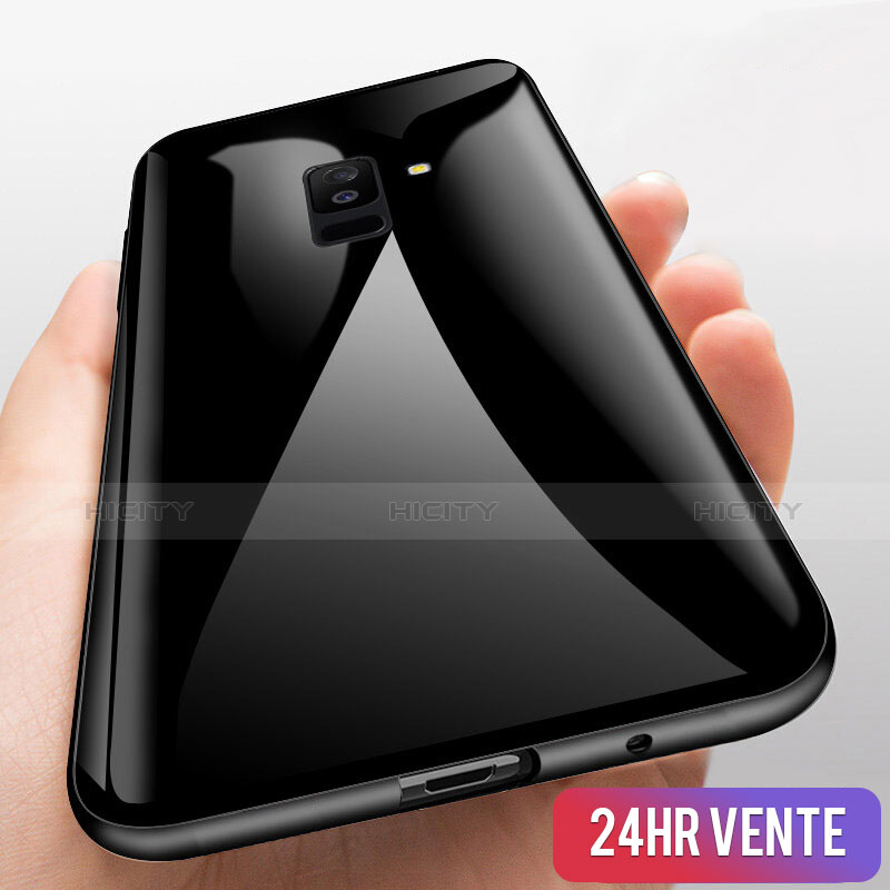 Coque Contour Silicone et Vitre Transparente Miroir 360 Degres T03 pour Samsung Galaxy A6 Plus Noir Plus