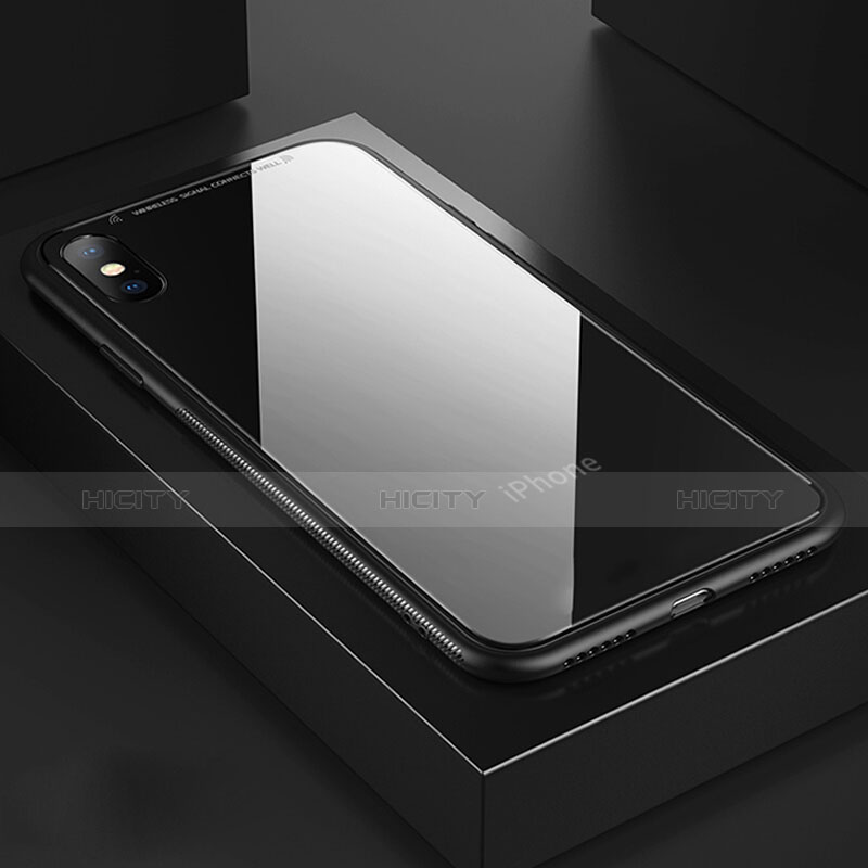 Coque Contour Silicone et Vitre Transparente Miroir 360 Degres T04 pour Apple iPhone X Noir Plus