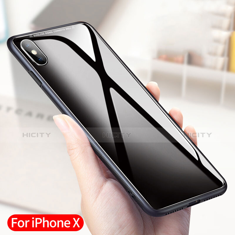 Coque Contour Silicone et Vitre Transparente Miroir 360 Degres T04 pour Apple iPhone Xs Max Noir Plus