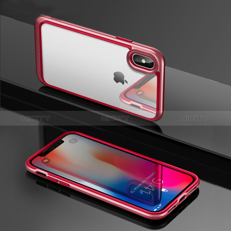Coque Contour Silicone et Vitre Transparente Miroir 360 Degres T08 pour Apple iPhone Xs Max Rouge Plus