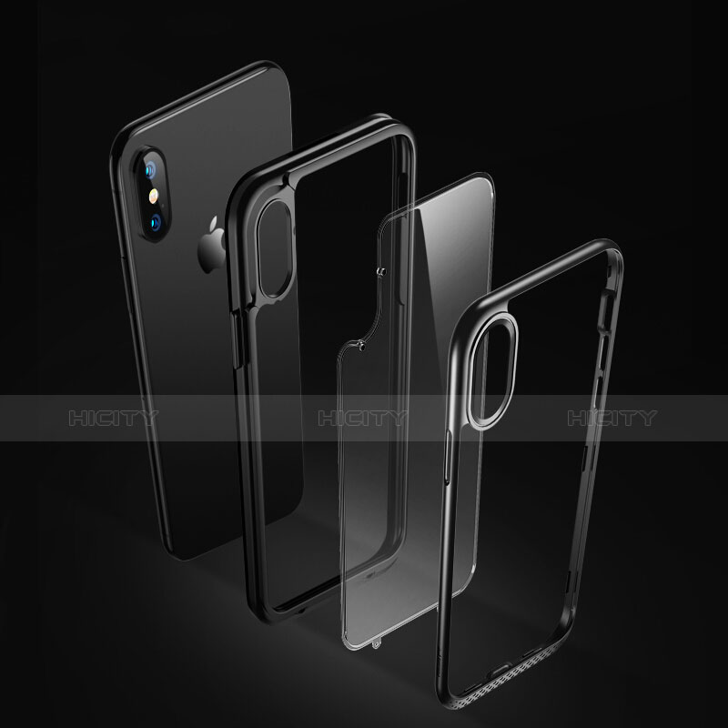 Coque Contour Silicone et Vitre Transparente Miroir 360 Degres T08 pour Apple iPhone Xs Noir Plus