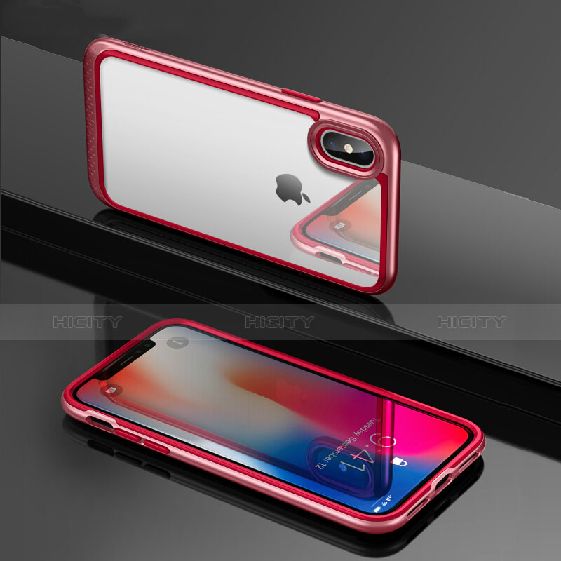 Coque Contour Silicone et Vitre Transparente Miroir 360 Degres T08 pour Apple iPhone Xs Rouge Plus
