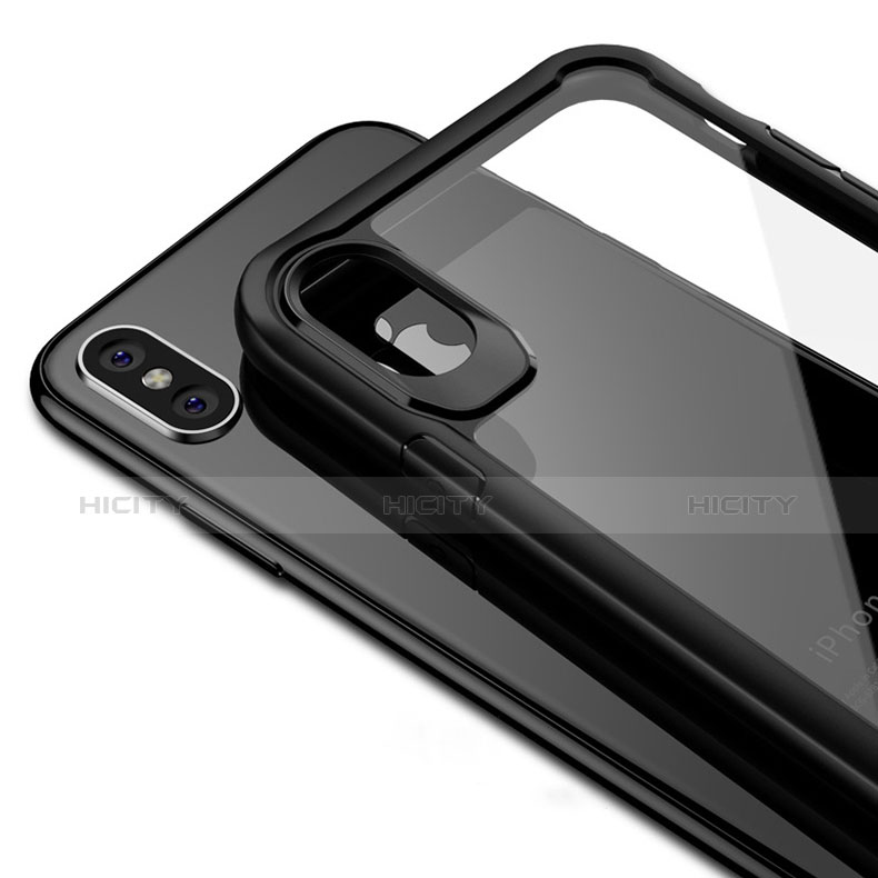 Coque Contour Silicone et Vitre Transparente Miroir 360 Degres T10 pour Apple iPhone X Noir Plus