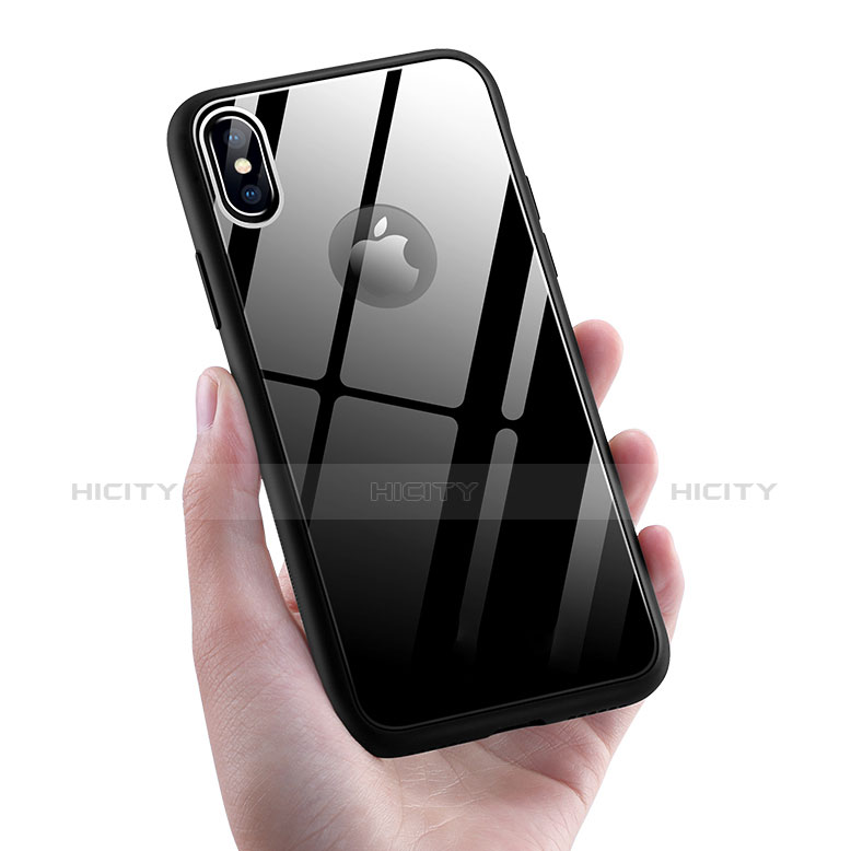 Coque Contour Silicone et Vitre Transparente Miroir 360 Degres T15 pour Apple iPhone Xs Max Noir Plus