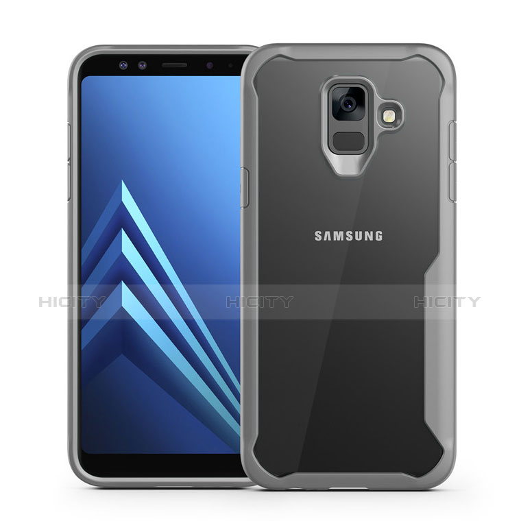 Coque Contour Silicone et Vitre Transparente Miroir Housse Etui pour Samsung Galaxy A6 (2018) Dual SIM Gris Plus