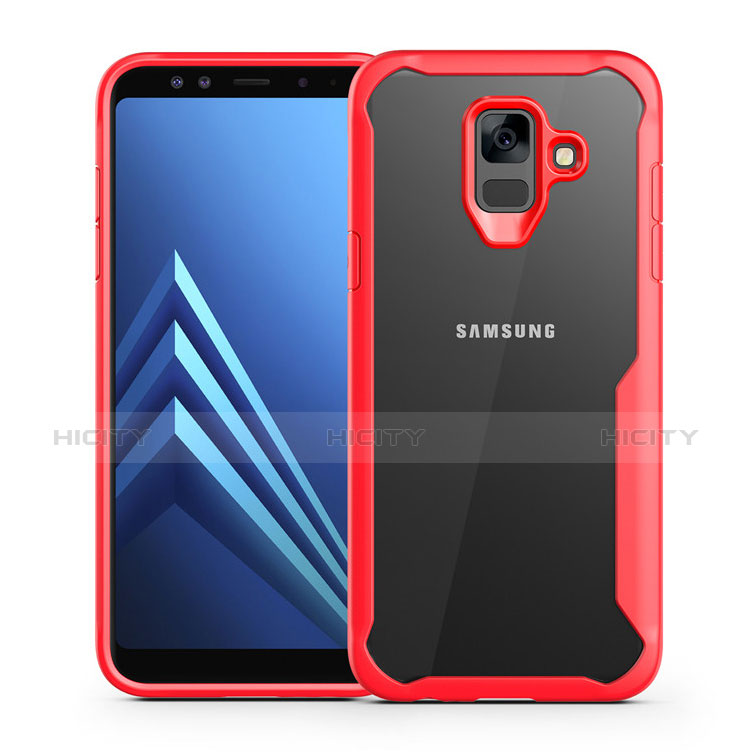 Coque Contour Silicone et Vitre Transparente Miroir Housse Etui pour Samsung Galaxy A6 (2018) Dual SIM Rouge Plus