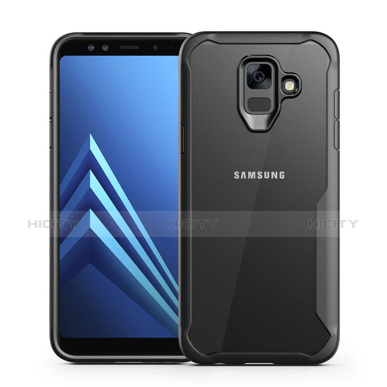 Coque Contour Silicone et Vitre Transparente Miroir Housse Etui pour Samsung Galaxy A6 (2018) Noir Plus