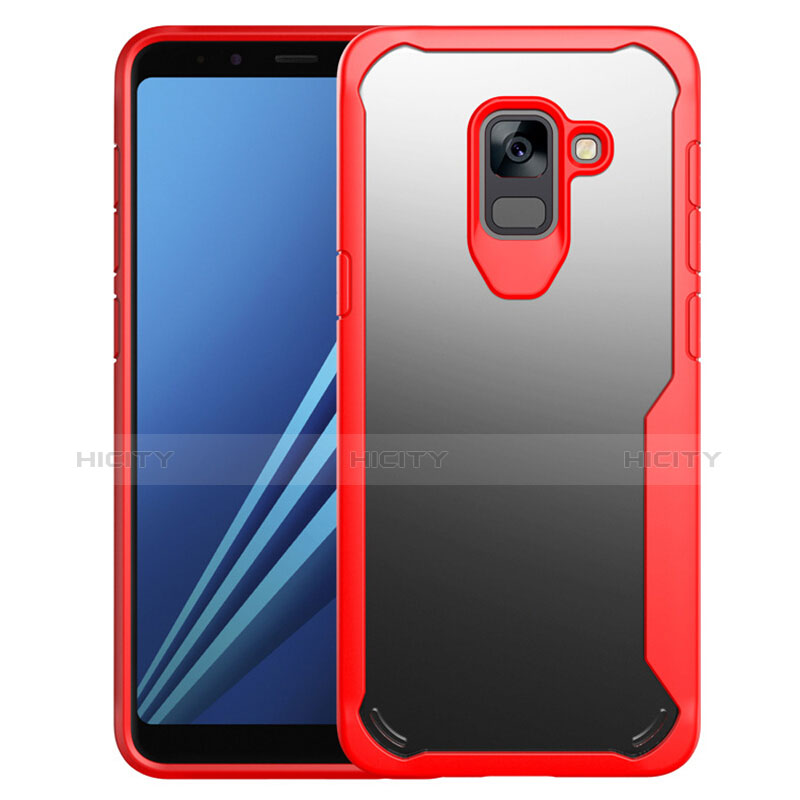 Coque Contour Silicone et Vitre Transparente Miroir Housse Etui pour Samsung Galaxy A8+ A8 Plus (2018) Duos A730F Rouge Plus