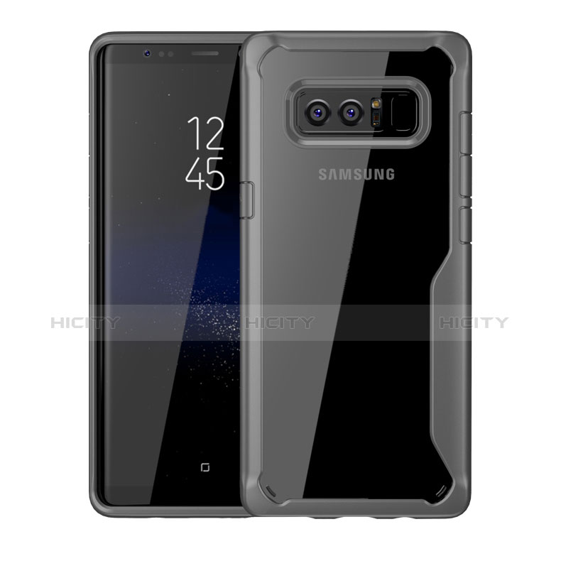 Coque Contour Silicone et Vitre Transparente Miroir Housse Etui pour Samsung Galaxy Note 8 Duos N950F Gris Plus